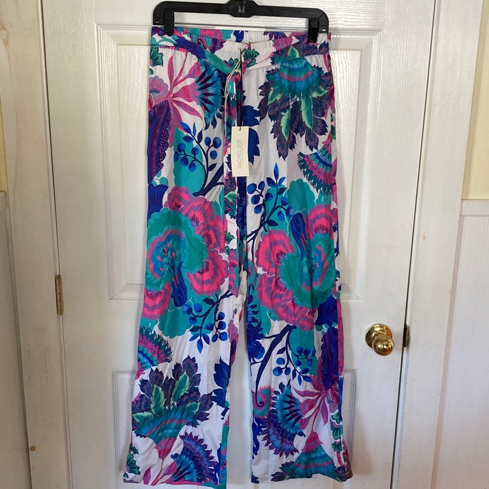 Rachel Zoe Floral Wide Leg Pants in Pink, Blue, and Green